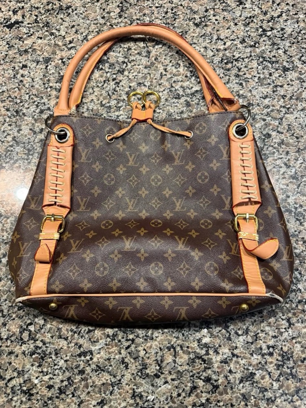 Louis Vuitton Monogram Canvas Shoulder Bag with Tan Trim